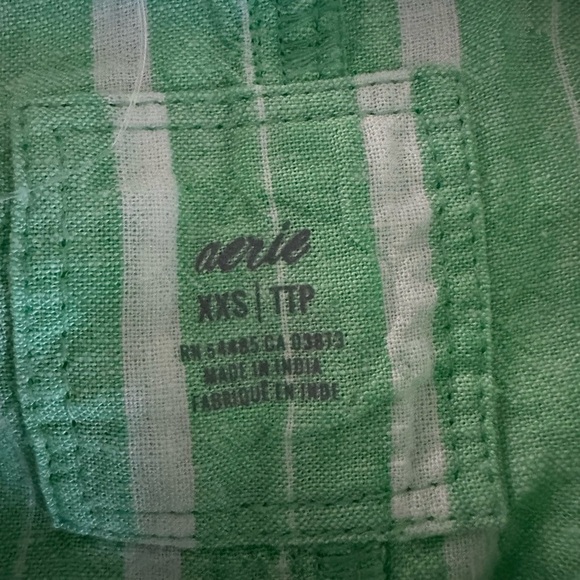 Aerie Celebrity Green Striped Linen Blend Button Down Shirt S/ M Oversized NWT - Picture 4 of 8